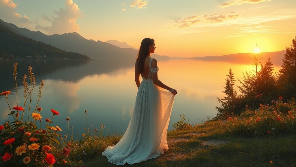 Ethereal Lady at Sunset Lake