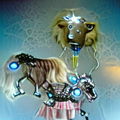 Surreal Bionic Horse With A Lions head and Stars for eyes an...