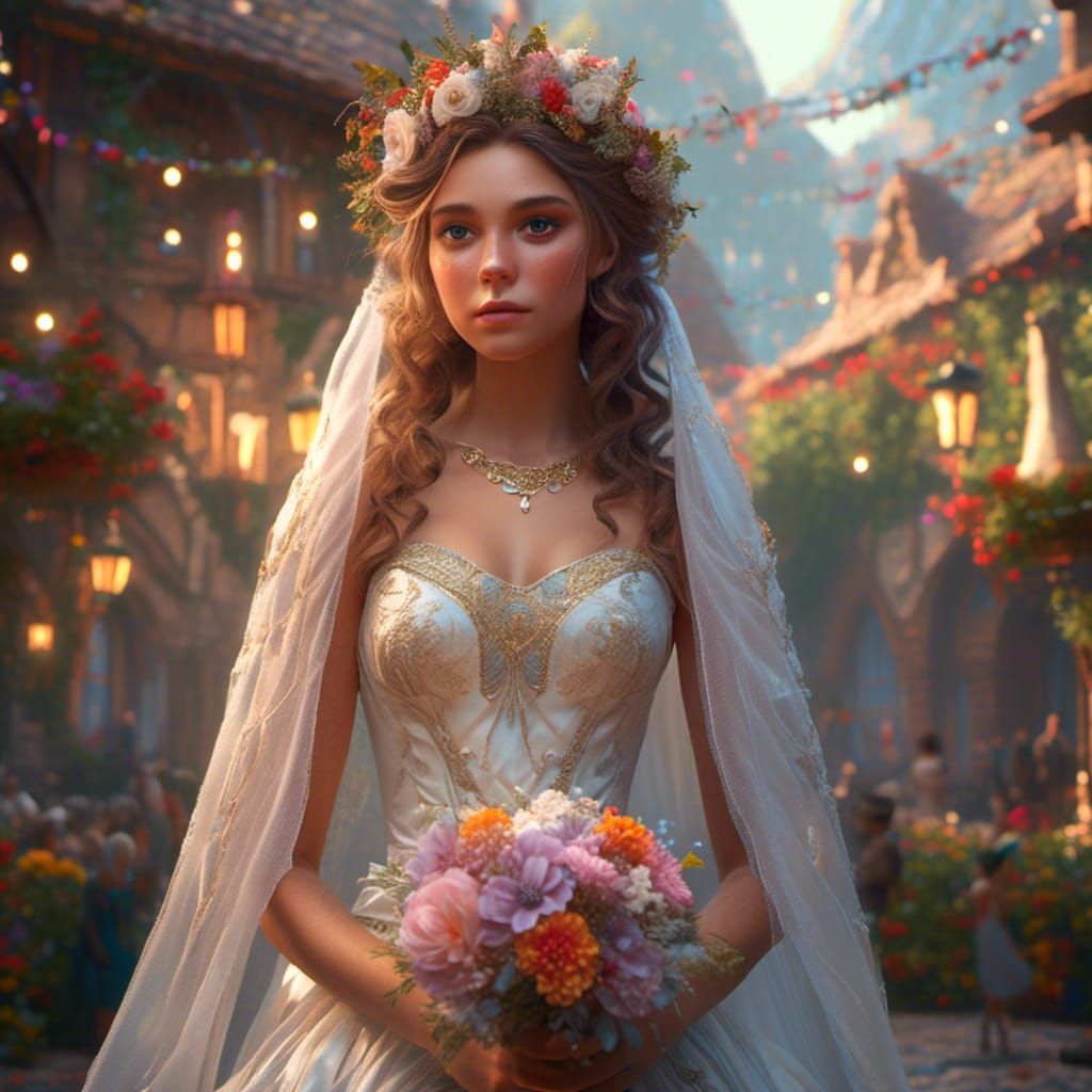 <lora:Bridal Elegance:1.0> pretty face 6-year-old playing dress up, wedding dress, long veil, 