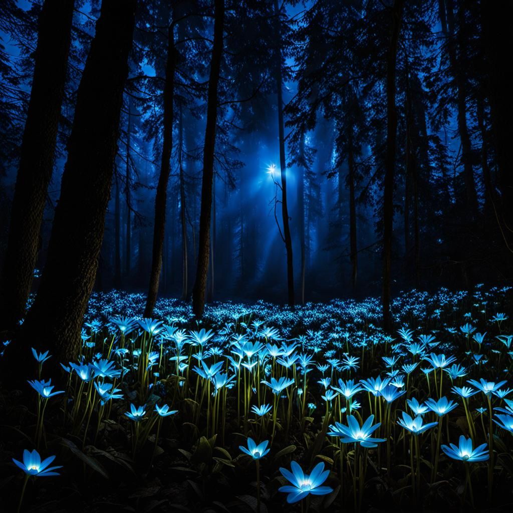 Bioluminescence flowers in dark forests - AI Generated Artwork ...