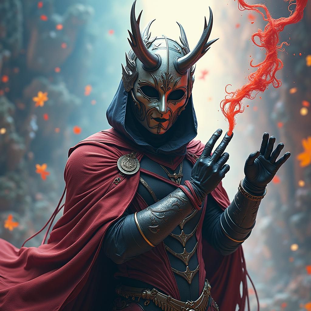 Costumed Hero Posing in Swirling Landscapes