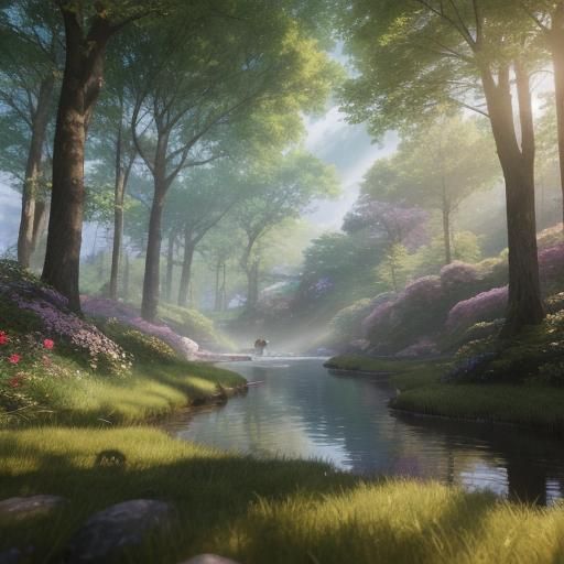 Heart Dog's Lakeside Chase: Vibrant Anime Style