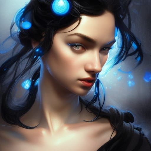 beautiful woman with black hair and blue eyes - AI Generated Artwork ...