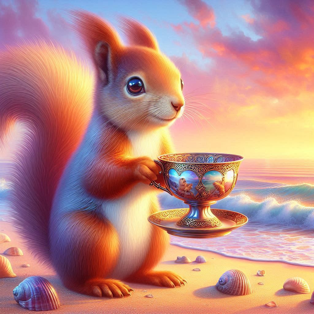 Squirrel at the Beach Drinking Tea #3