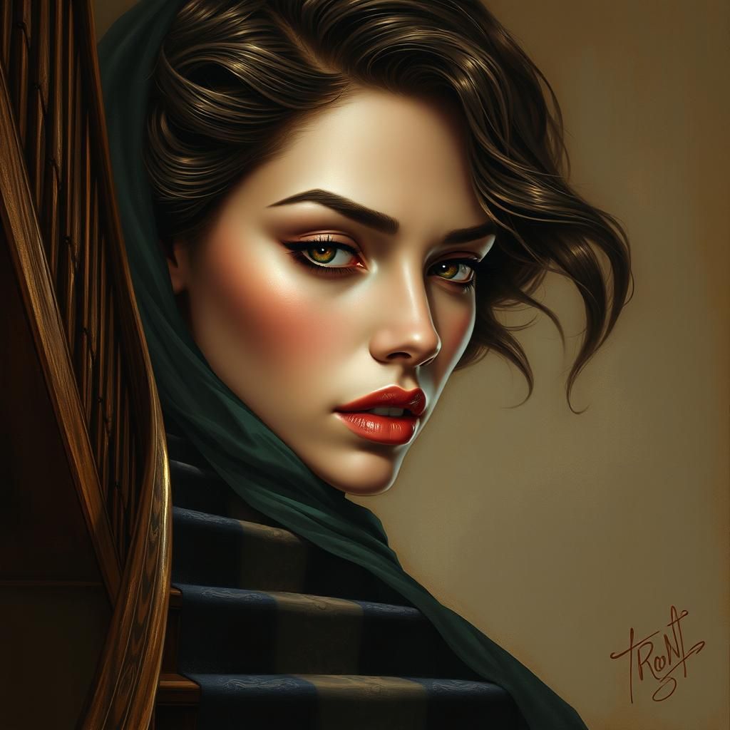 Woman's Face on Staircase: Digital Art by Karol Bak