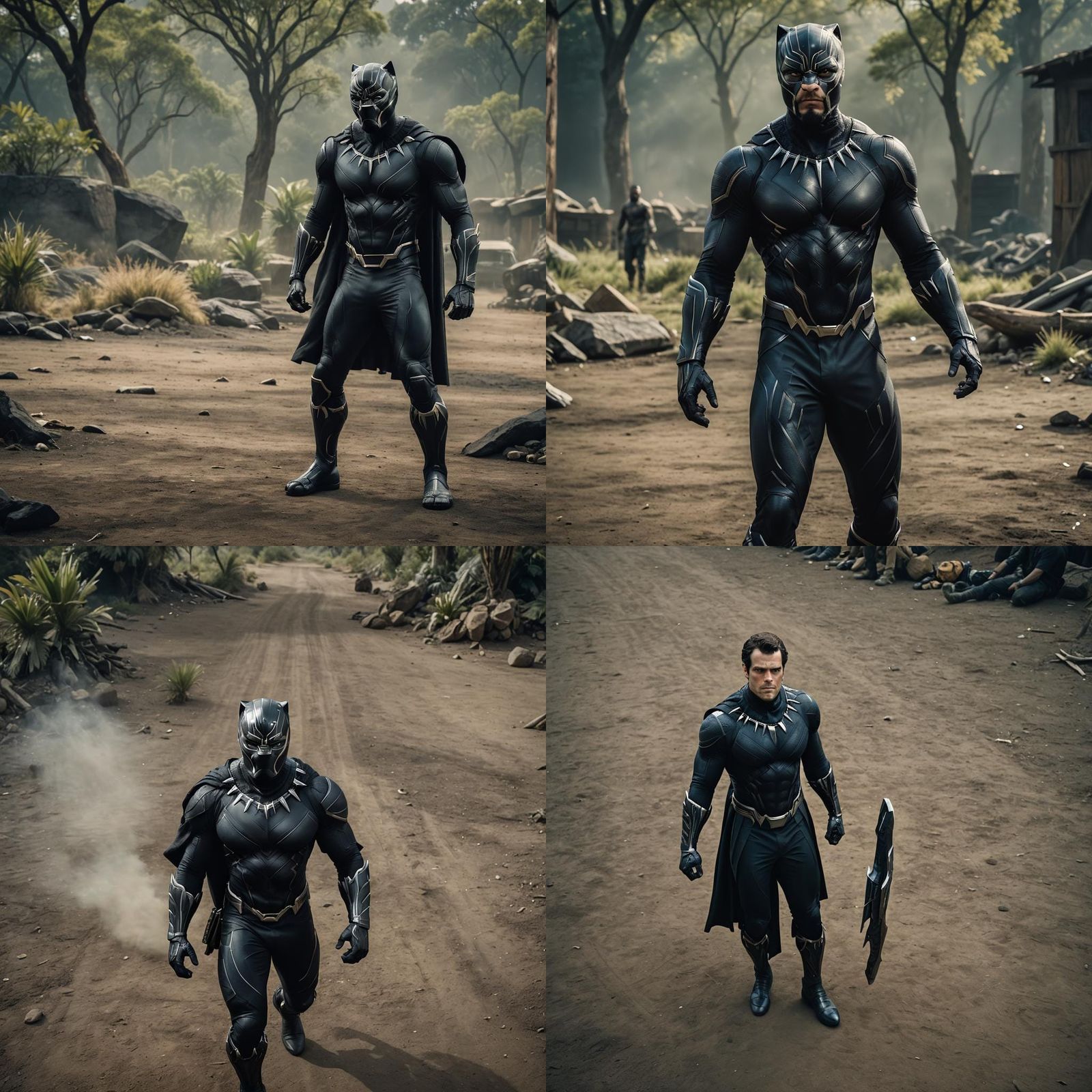 Henry Cavill, wearing Marvel MCU Black Panther costume, full...