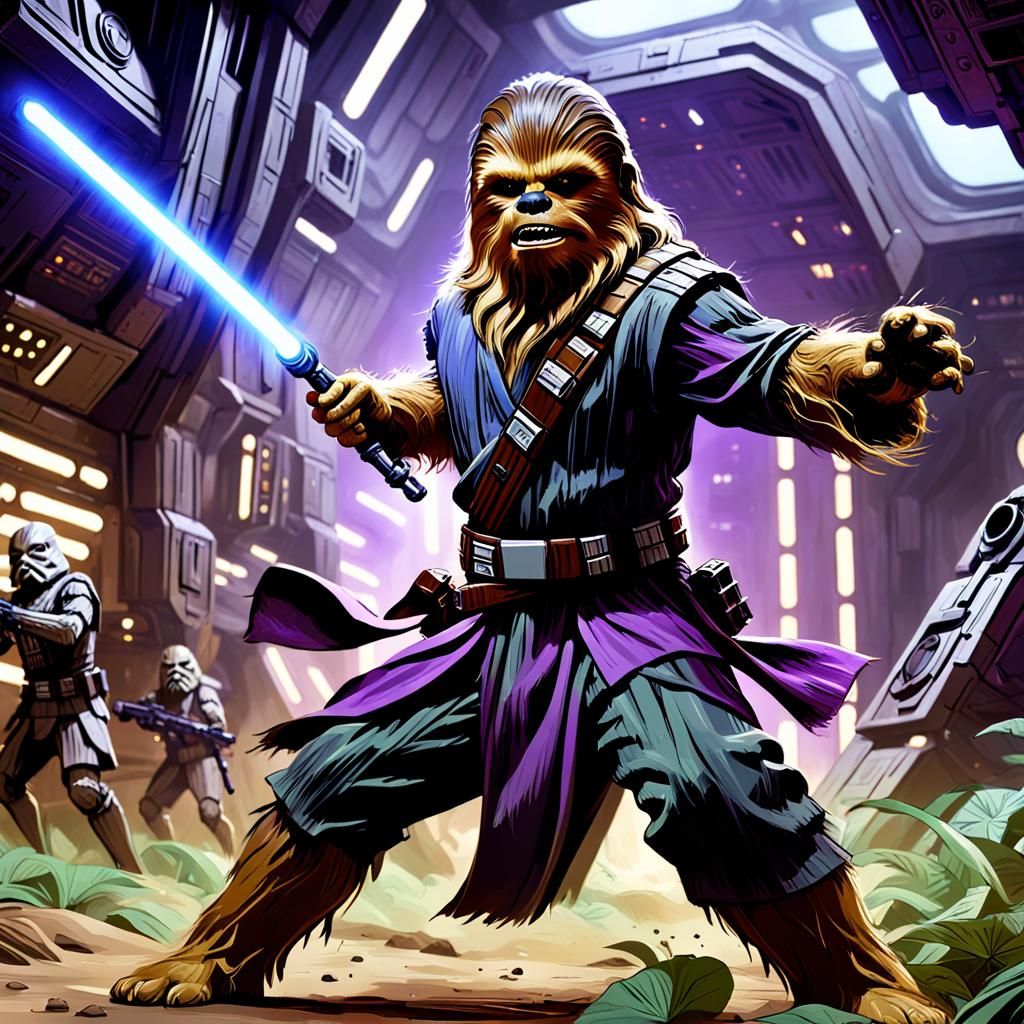 Chewbacca Jedi Action Figur im Kampf rennt in Star Wars - AI Generated ...