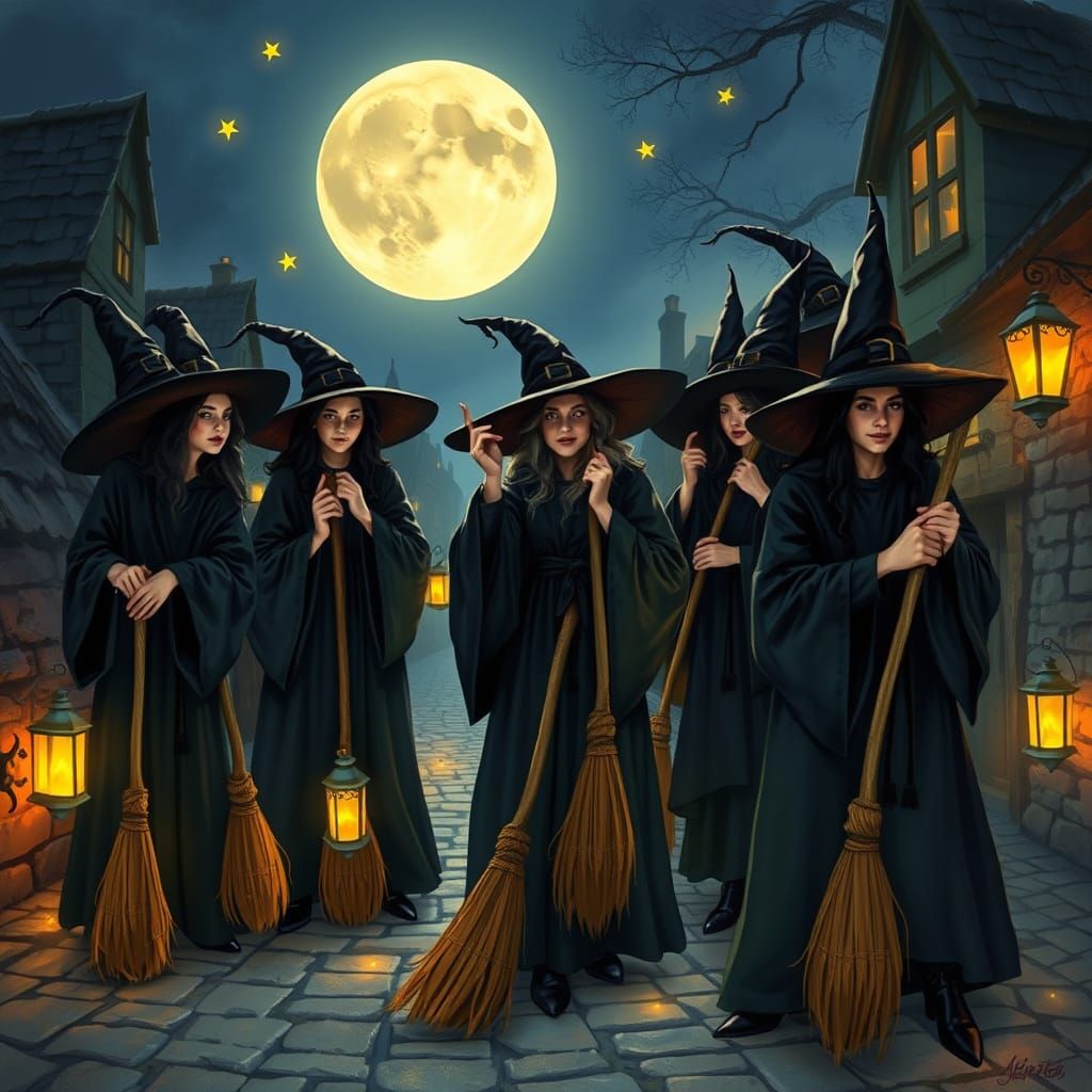 Witches getting ready to go out for a broom ride  by @KRoseCarol