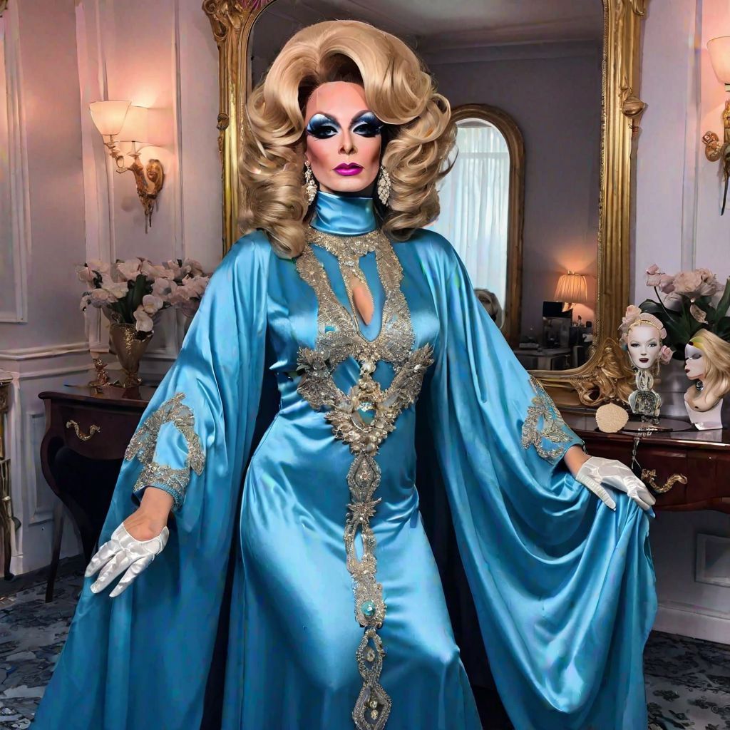 Satin Wonderland of Sissy Dresses and Wigs and Gloves and Makeup Mirrors. Poofy Extravagant Ultra Femme Drag Queen weari...