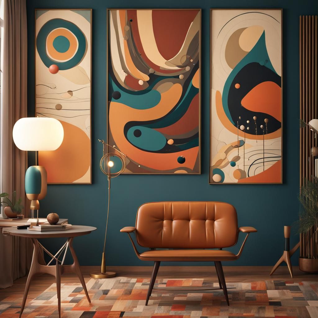 Abstract Mid-Century Modern, Midcentury, Retro Style Wall Art, Danish ...