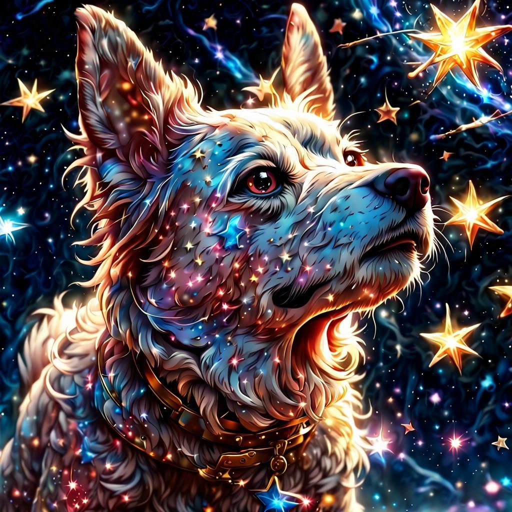 A dog playing with stars  by @Manypeeps