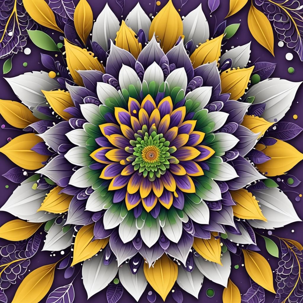Mandala in Violet, Green and Yellow