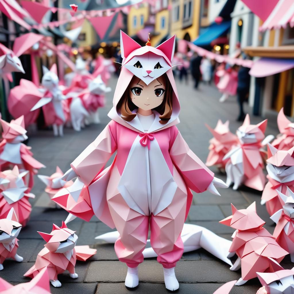 princess in kitty Onesie in town square paper