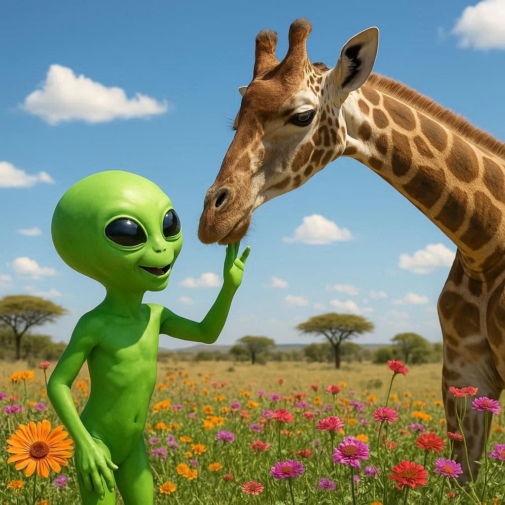Friendship of an alien and a giraffe