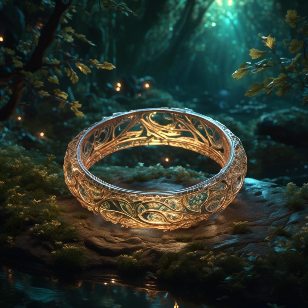 <lora:Glass:1.0> digital art, Elven ring with intricate design, luminescent, glowing, water, intricately ...  by @Harley Knight