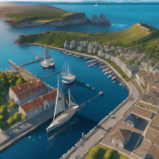 Drone view of a fantasy harbour full of sailboats. Beautiful...