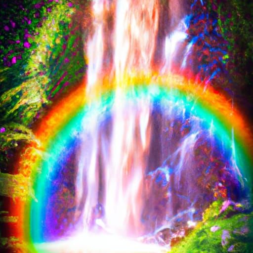 Beautiful Rainbow Colored Waterfall Cascading Down A Cliff Into A