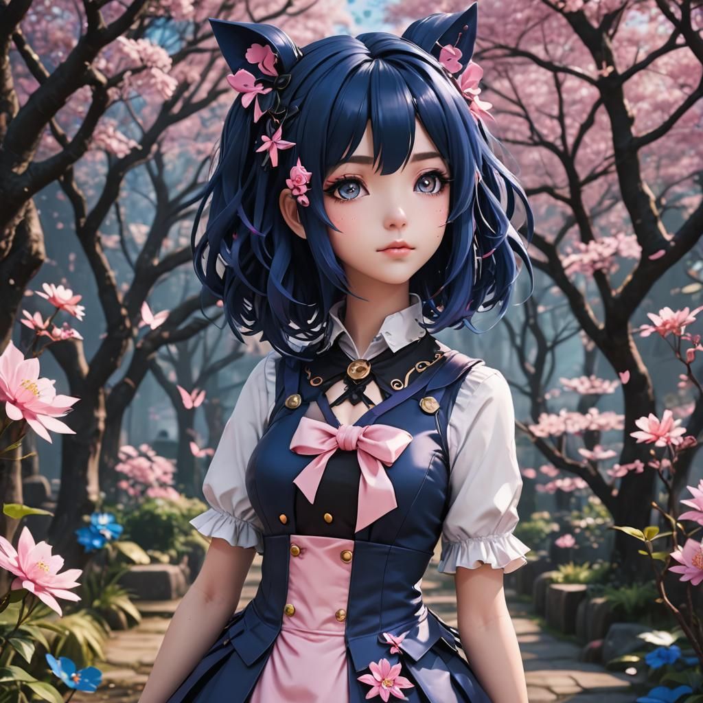Anime Girl in Kawaii Cosplay: Detailed Digital Art