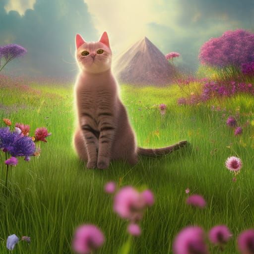 Kitty in a Field of Flowers