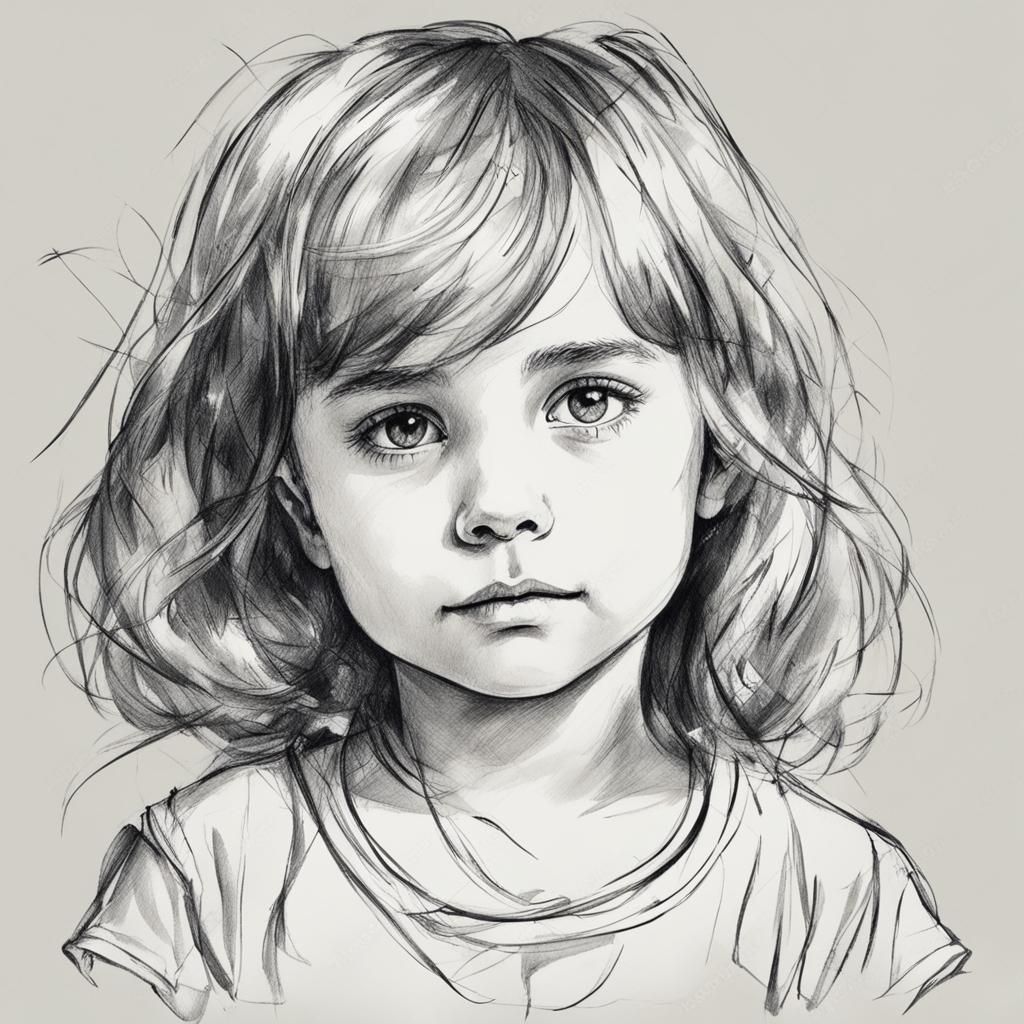 Sketch with a tip of pen a face of cute innocent little girl