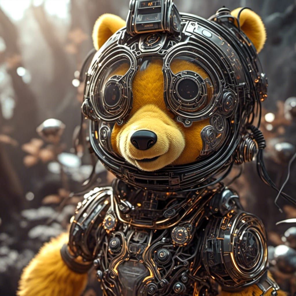 cybernetic Winnie the Pooh dynamic close-up <lora:Cybernetics v2:1.0>
