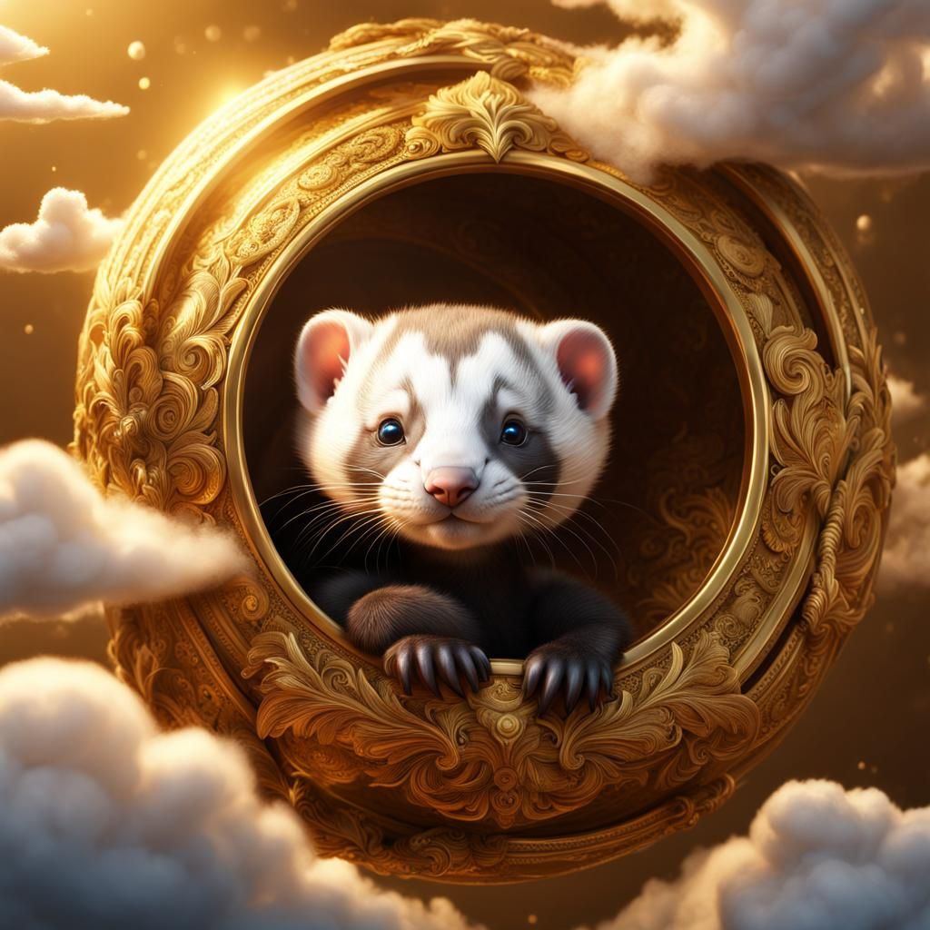 baby ferret that is golden sleeping on  a golden cloud  by @undefined