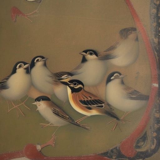 sparrows in a flock medieval painting