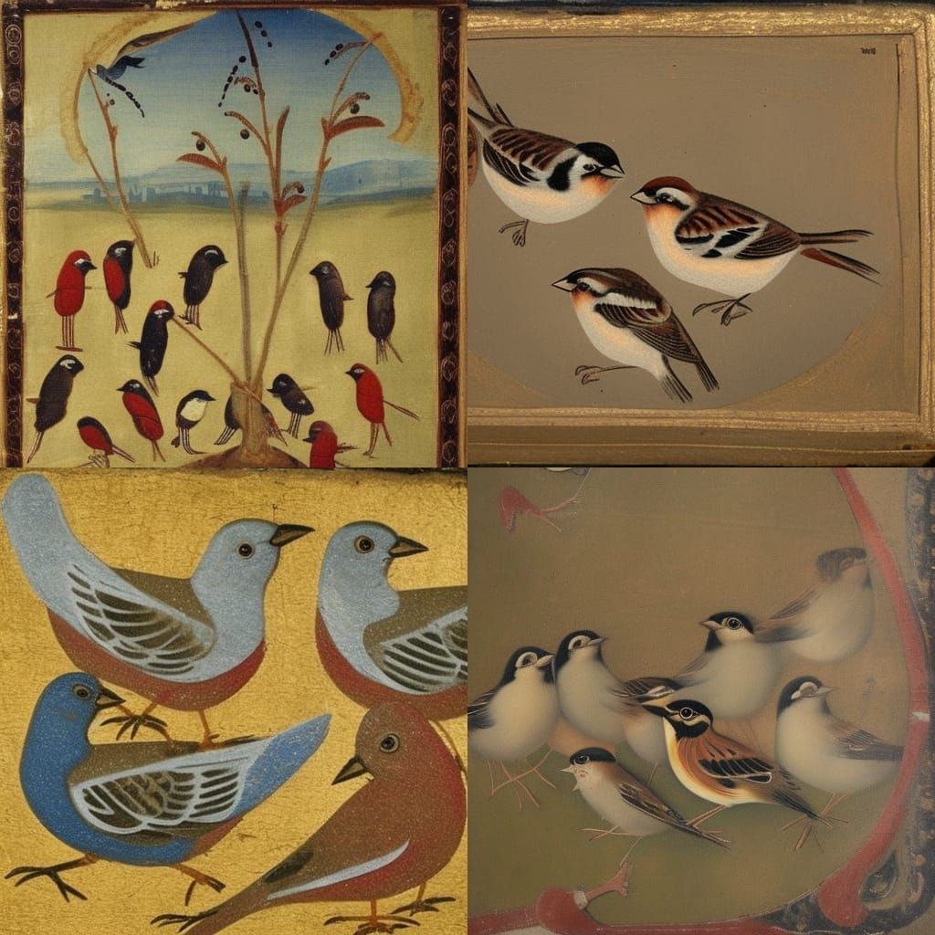 sparrows in a flock medieval painting