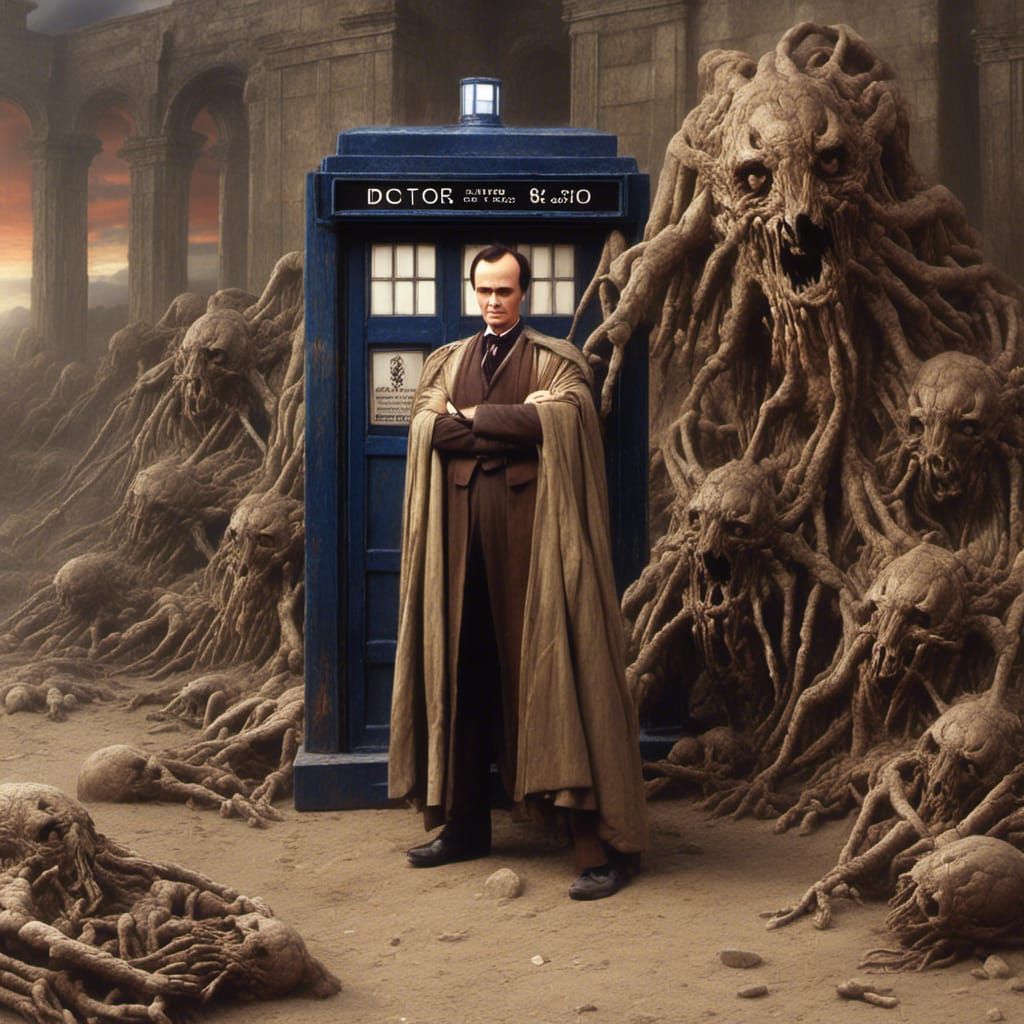 Jeffrey Combs is Doctor Who, tardis,  vorta <lora:Romantic Oil Paint:1.0> 