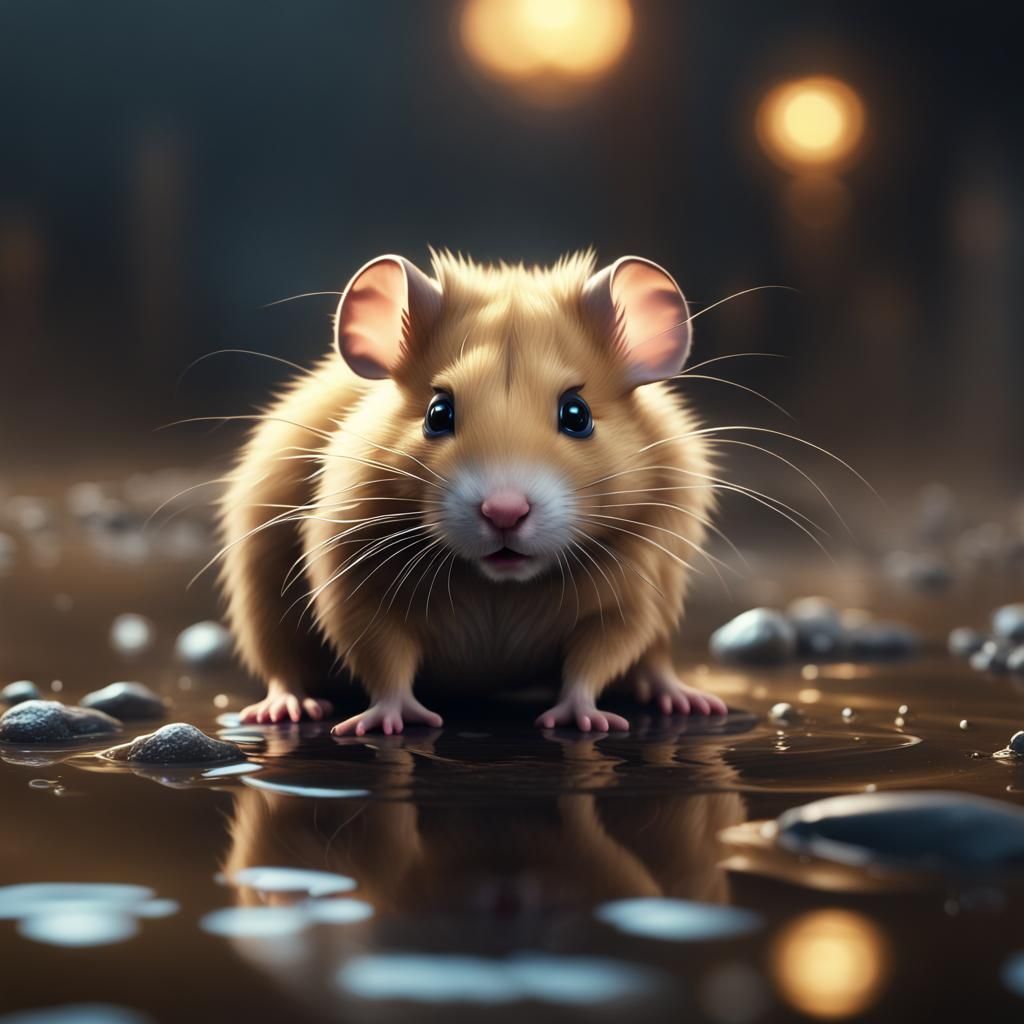 A small cute hamster cub seeing its diabolical evil and crue...