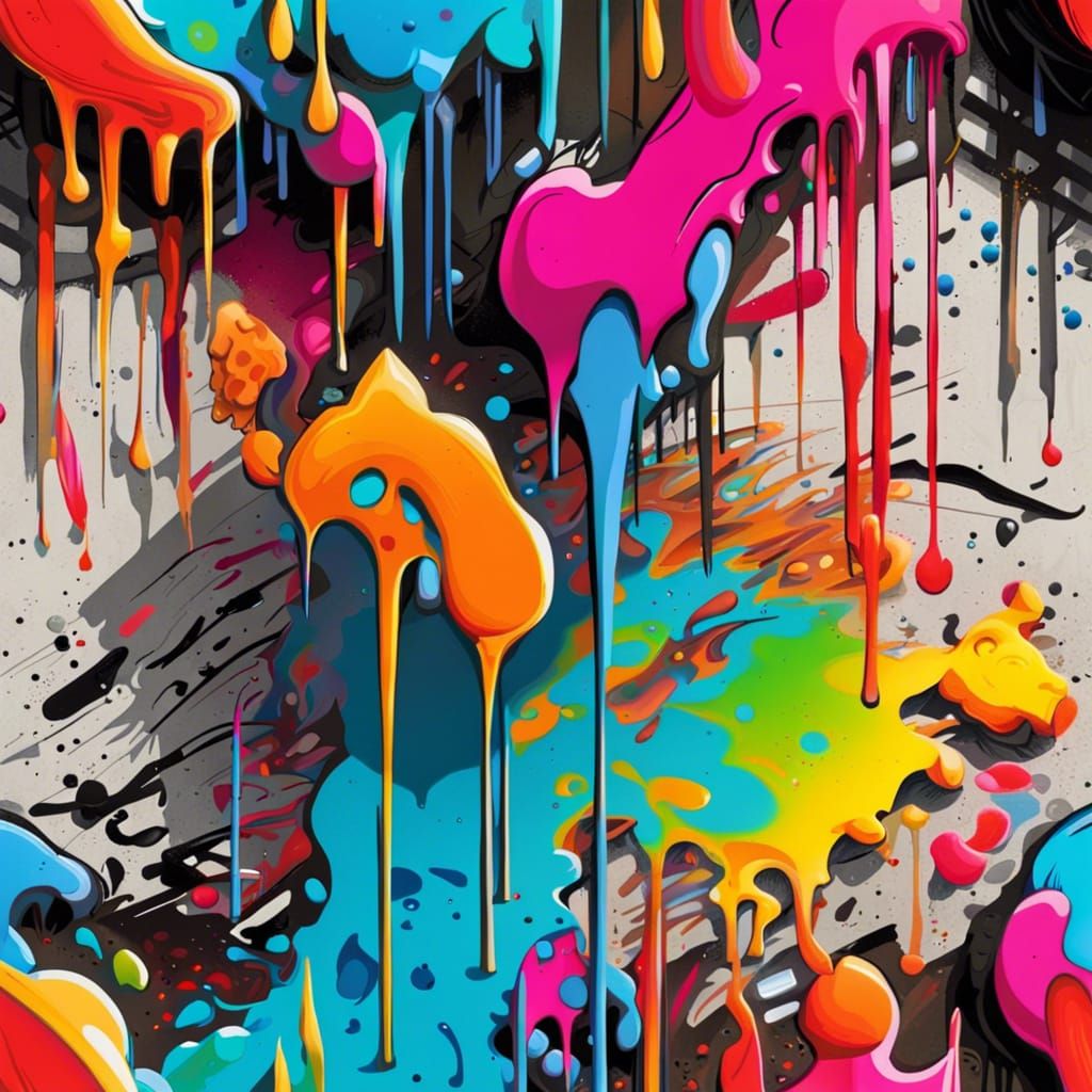 graffiti art, splash art, street art, spray paint, oil gouache melting