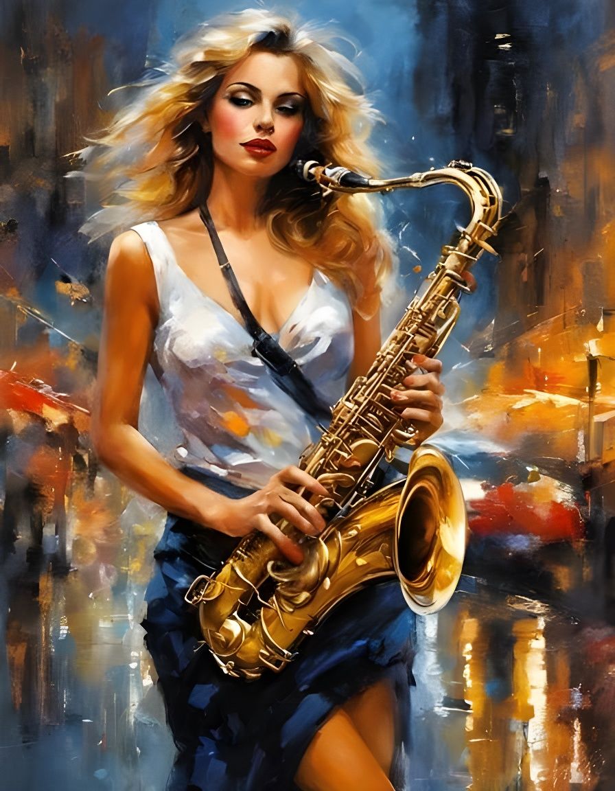 Playing the saxophone  by @Asteria