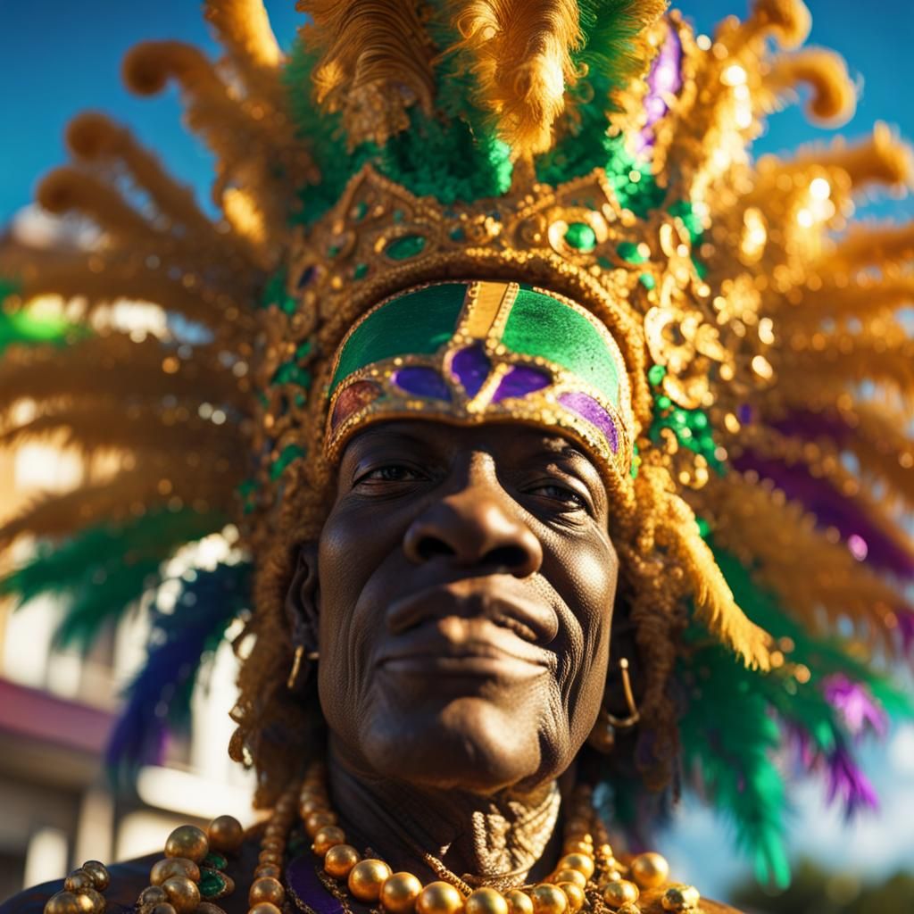 Mardi Gras Indian  sunshine rays dynamic lighting panorama 4...