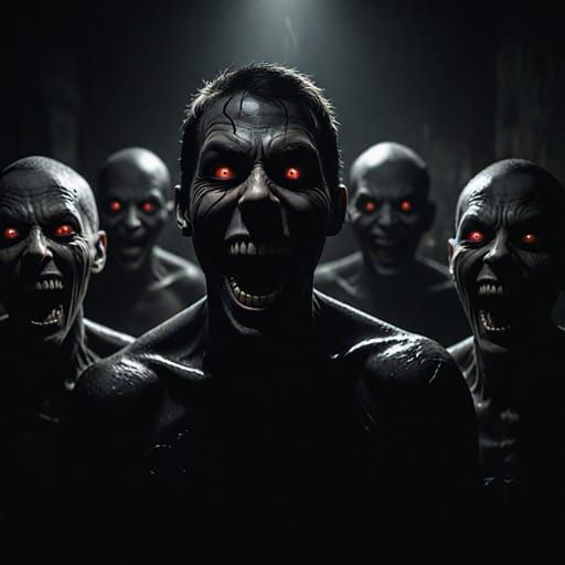 Terrifying gothic horror art creations of very creepy SCZ hallucination shadow people demonic looking creatures all evil...