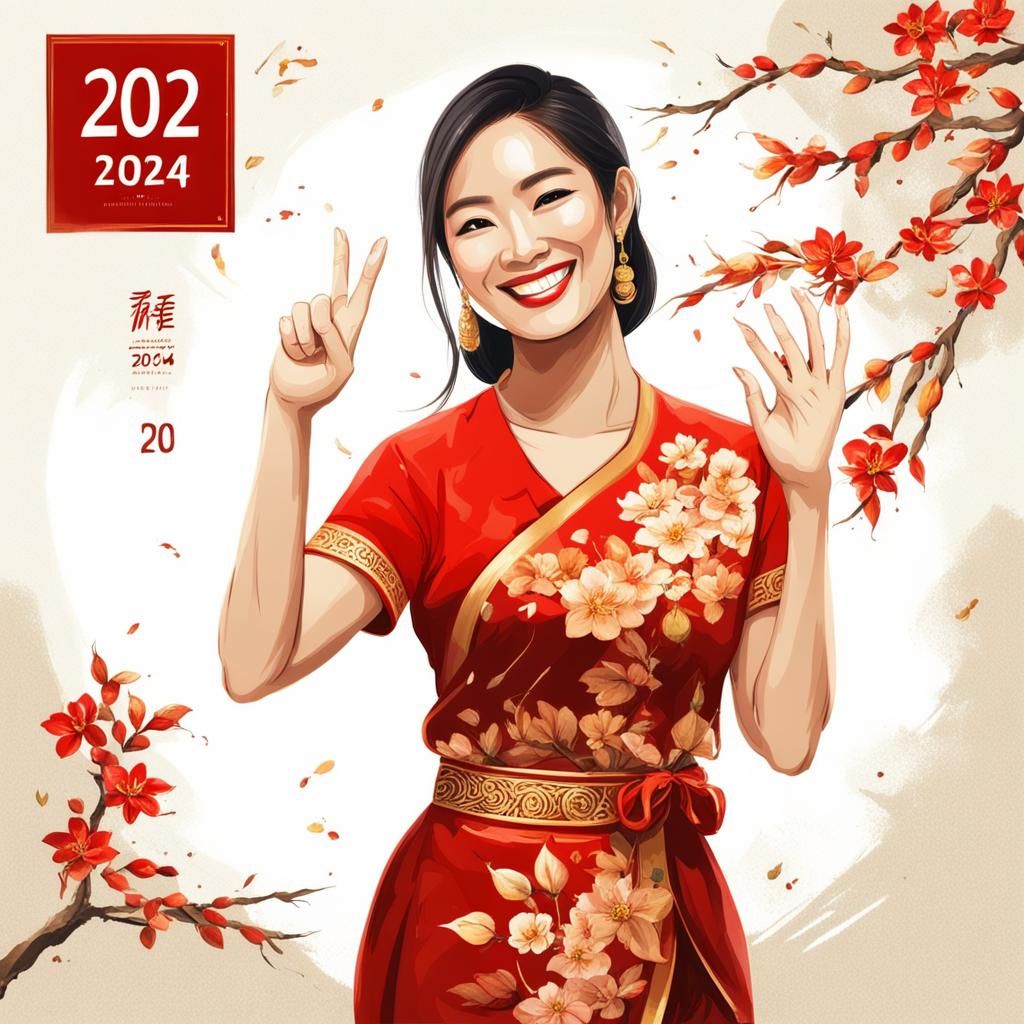 Thai Painting A Beautiful Happy Asian Woman In A Red Casual Dress   SdTjAfFzaxhVMoSNY0JL  1  So5ie 