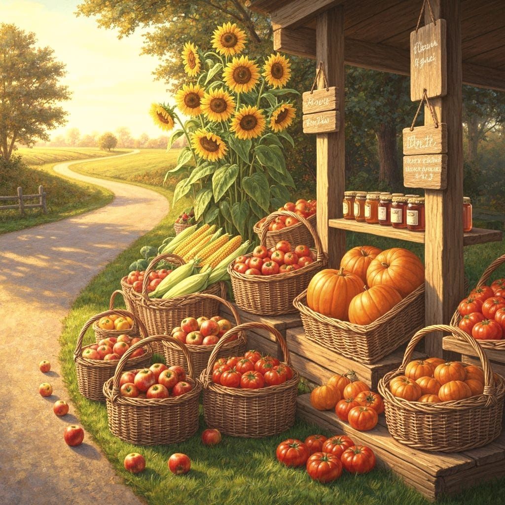 Cozy Farmstand with Fresh Produce in Golden Light  by @franta07