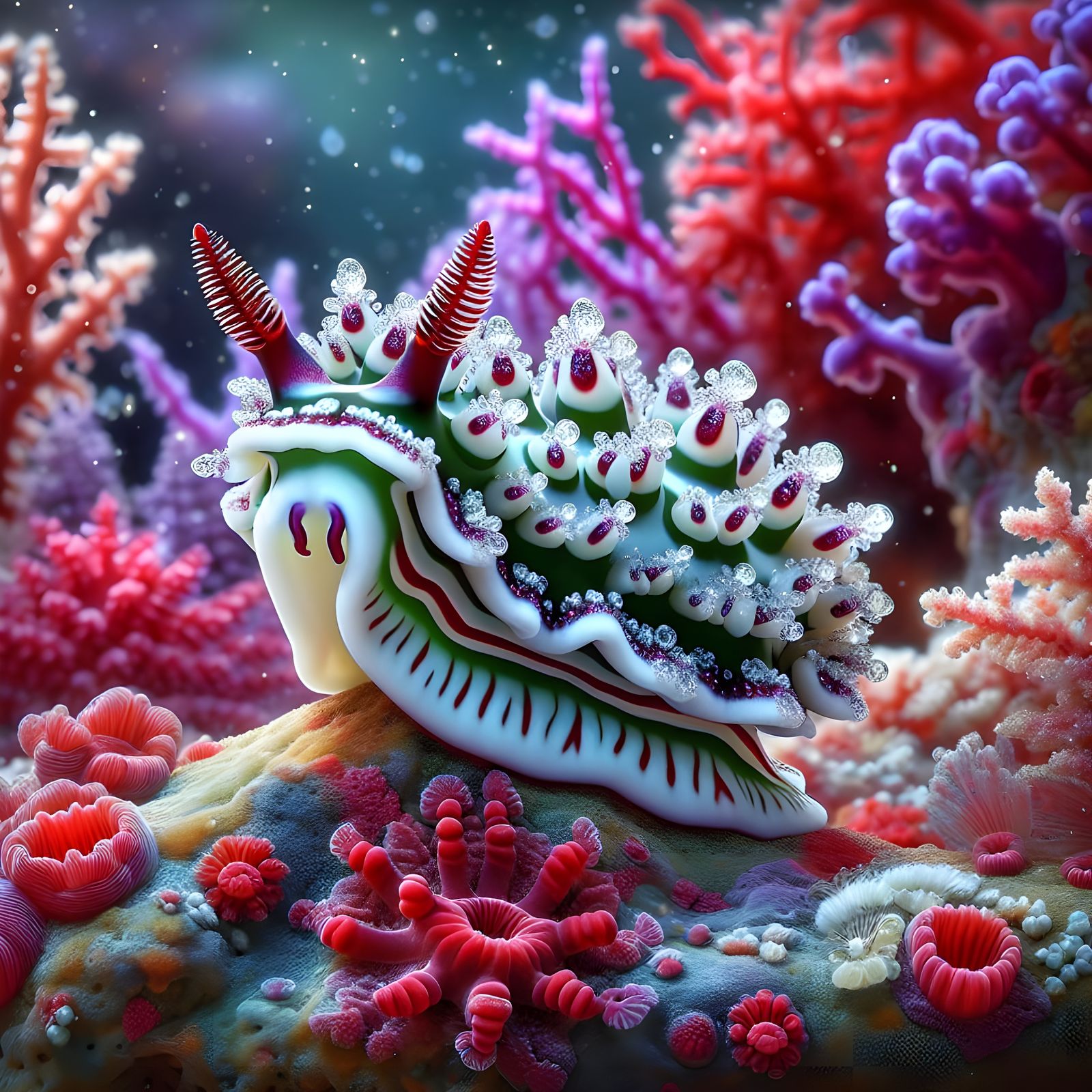 Meet the Christmas Bay Candy nudibranch  by @Tiny Pearl Cat