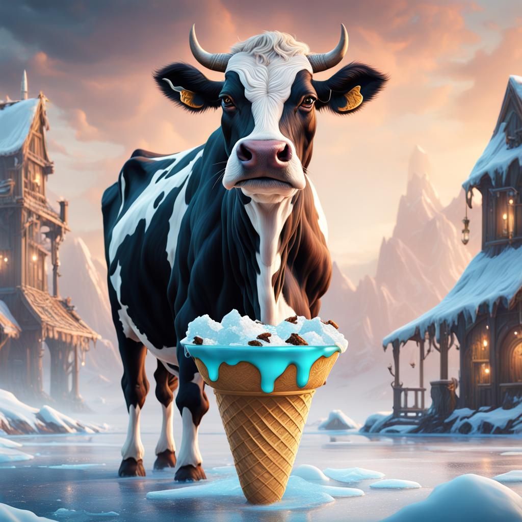Cow on Ice Cream: Detailed Matte Painting