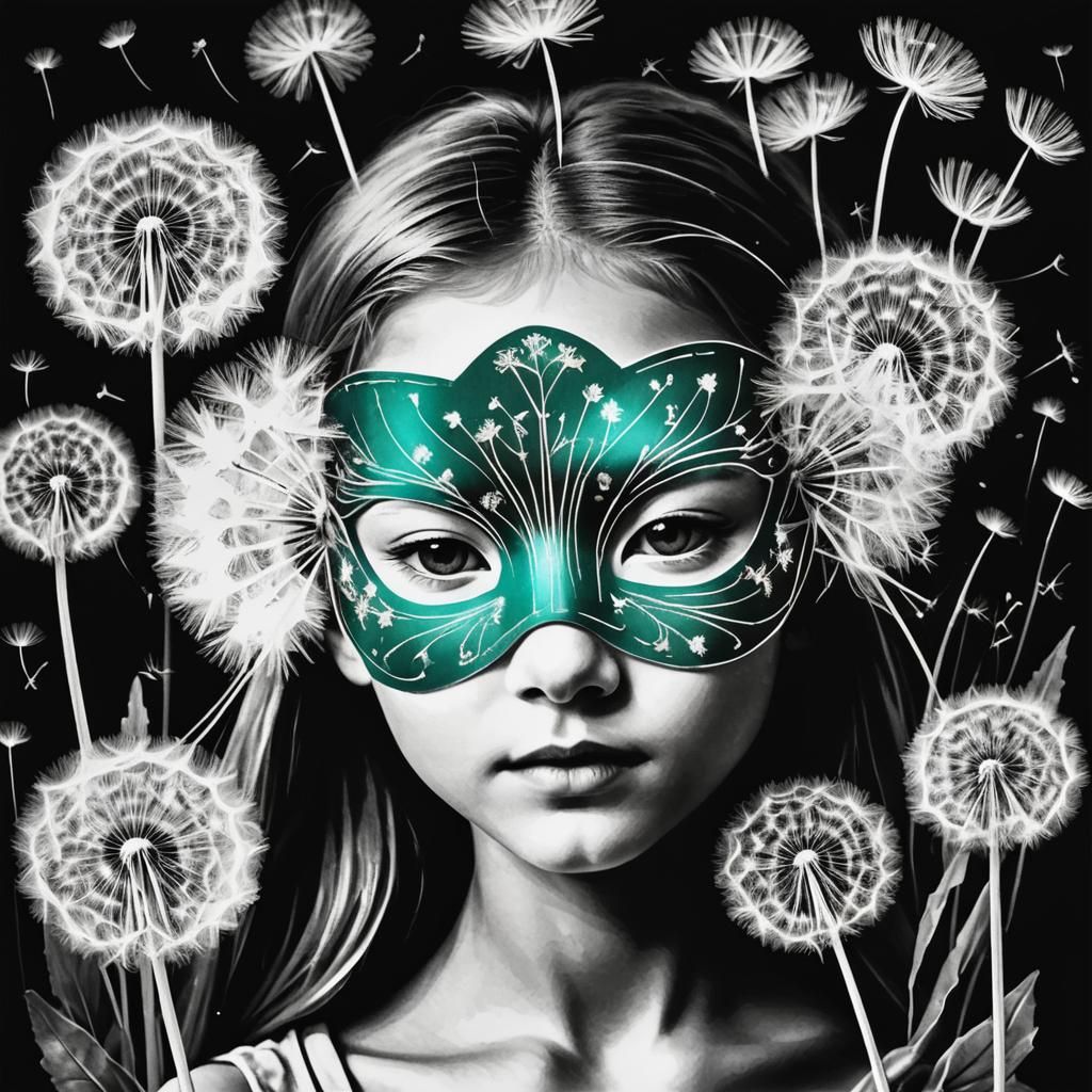 Kids drawing,  dandelion mask,  photogrm rayograph, solariza...