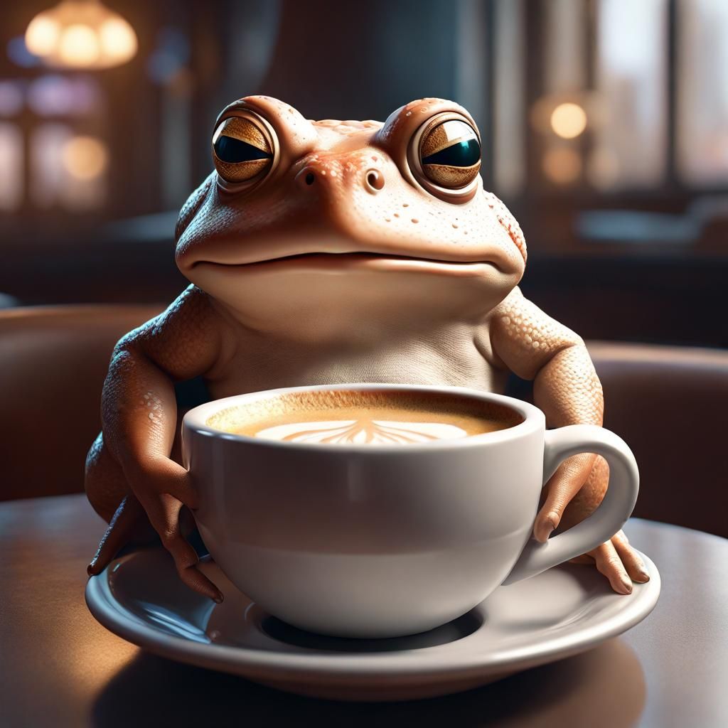 Toad relaxing inside cappuccino