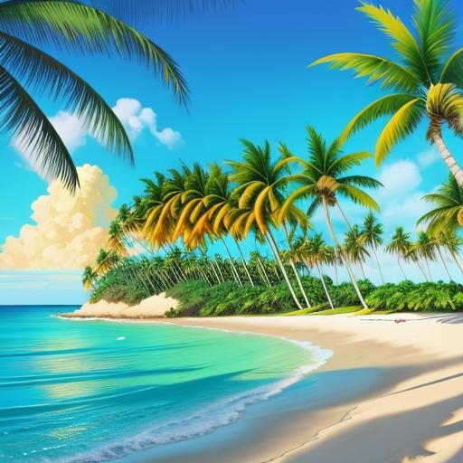 Tropical Island Paradise in Vibrant Digital Art
