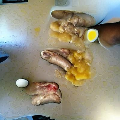 Pig feet and raw eggs