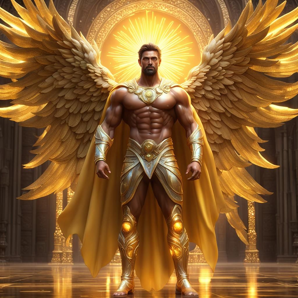 Full body photorealistic handsome hunky masculine Angel Guar...