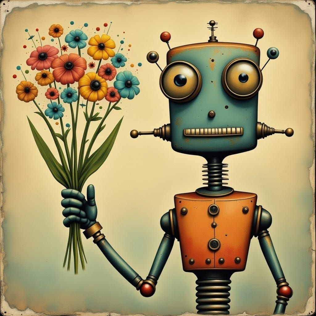 Robot with flowers