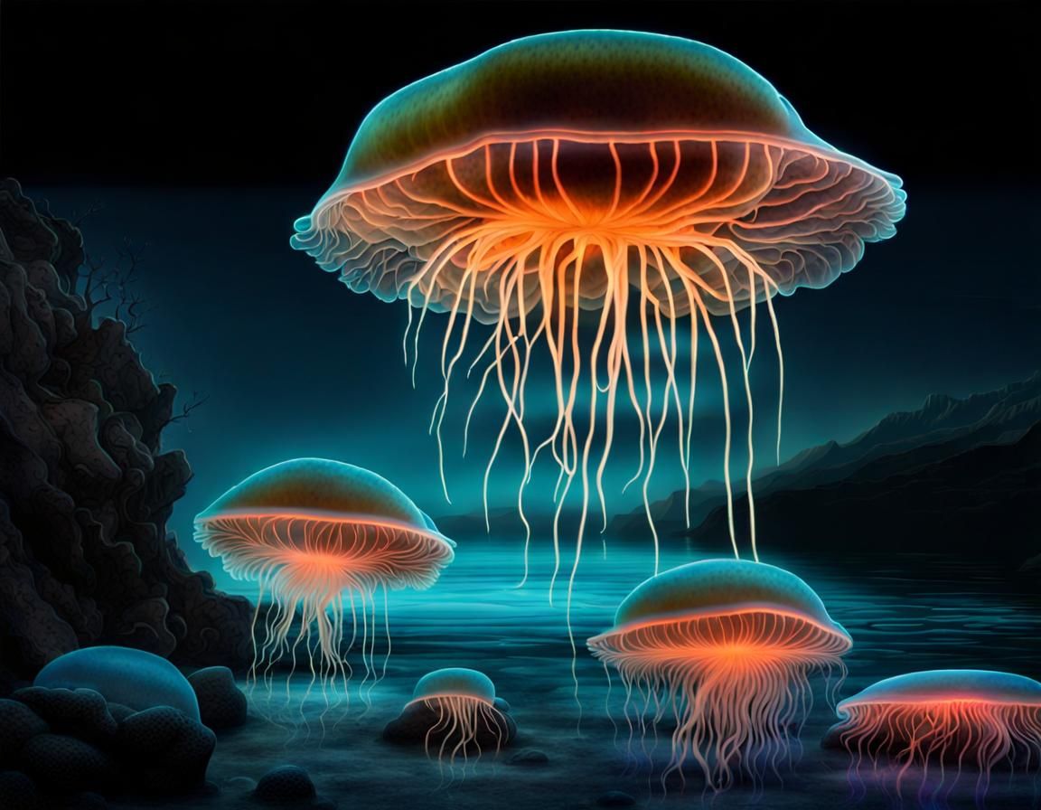 Beautiful Bioluminescence Jellyfish Floating in the Ocean
