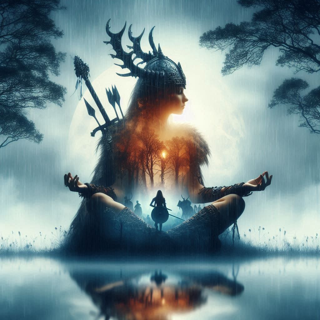 double exposure beautiful fantasy DALL-E 3 portrait landscape..