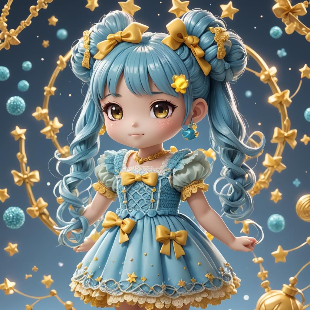 Cute Chibi Anime Girl in Crochet Princess Dress