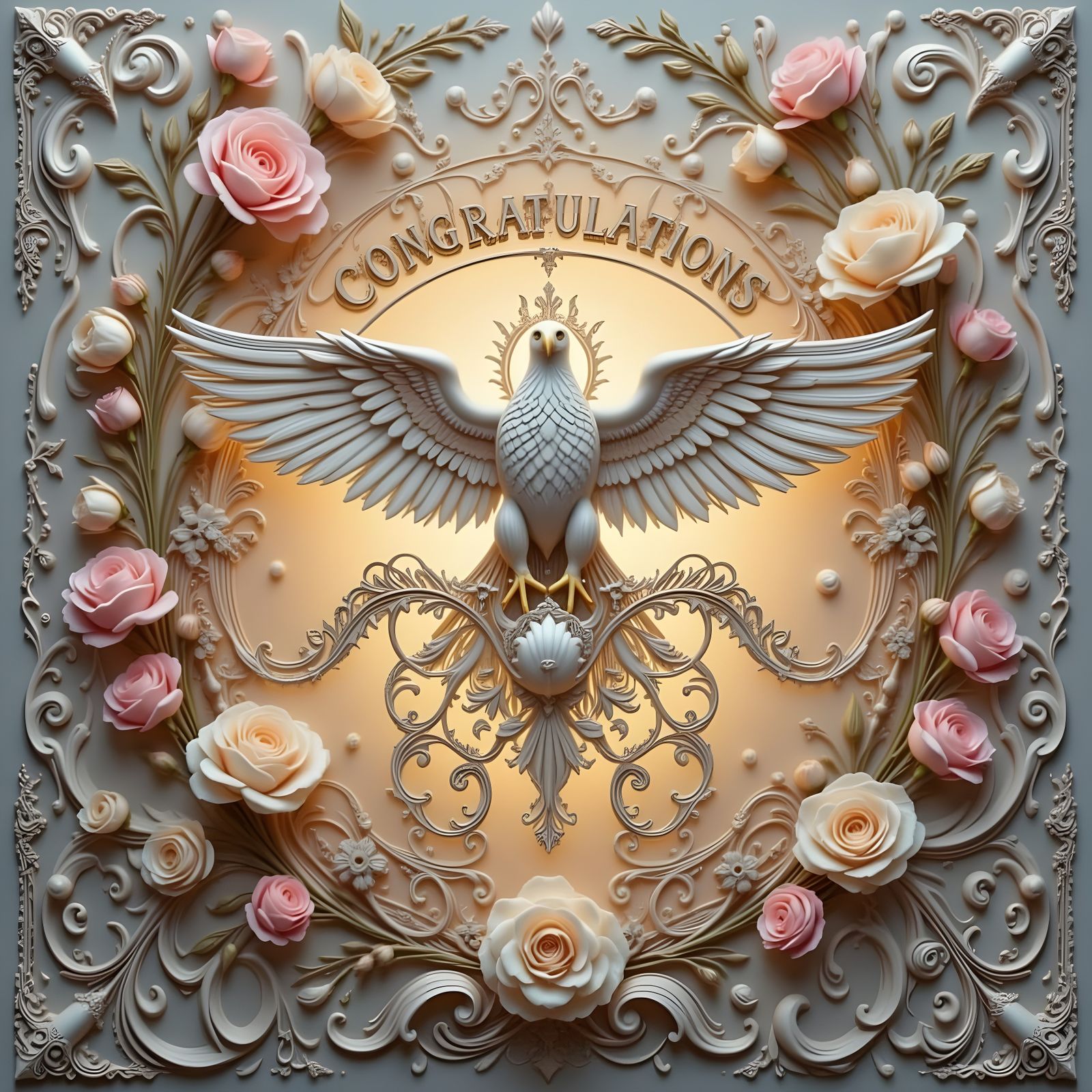 Congratulations Message in Delicate Lace Letters with Eagle