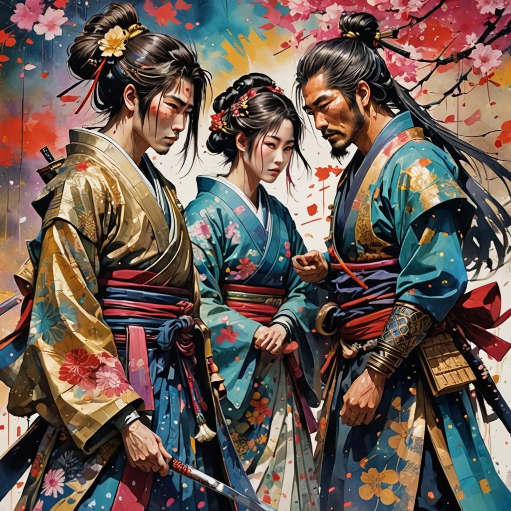 Samurai about to fight over Geisha.