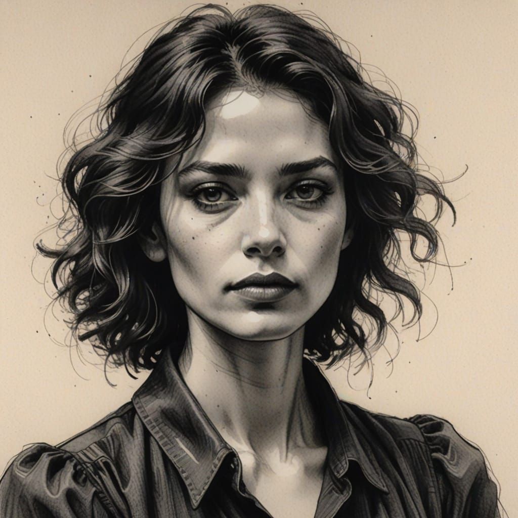 Ethereal Portrait in Charcoal Drawing Style